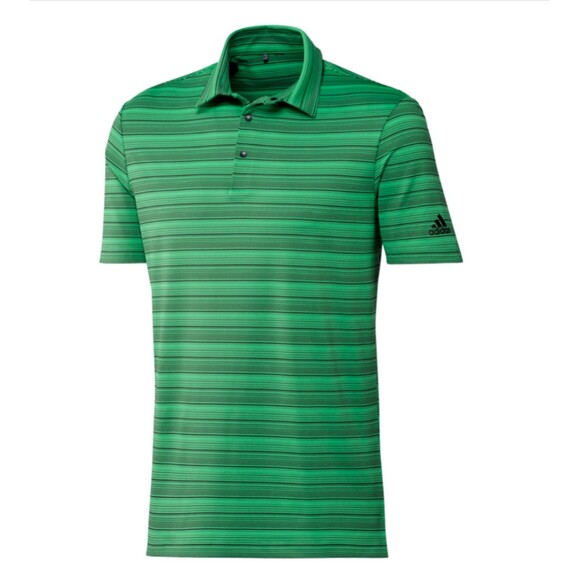 Adidas Golf Polo Shirt Men’s SMALL PrimeGreen Snap Button Stripe Short Sleeve - Picture 3 of 14